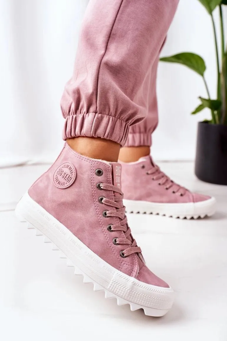 Damskie Skórzane Ocieplane Trampki Big Star EE274113 Różowe