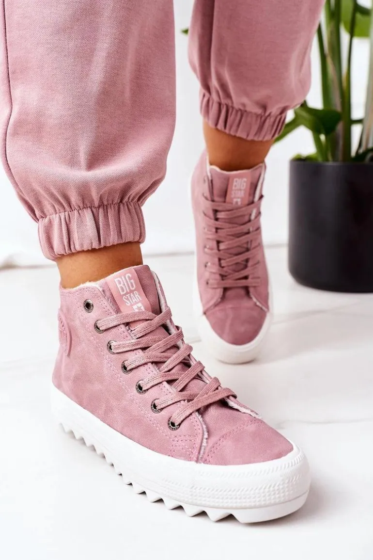 Damskie Skórzane Ocieplane Trampki Big Star EE274113 Różowe