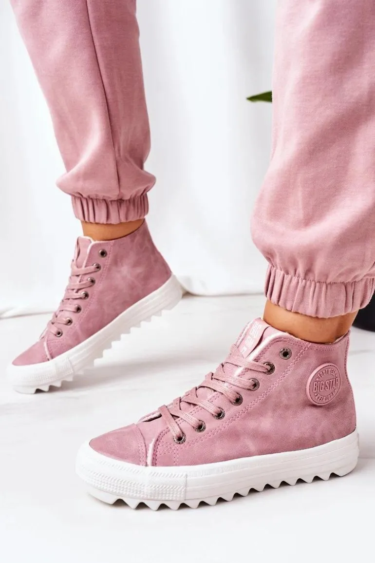 Damskie Skórzane Ocieplane Trampki Big Star EE274113 Różowe