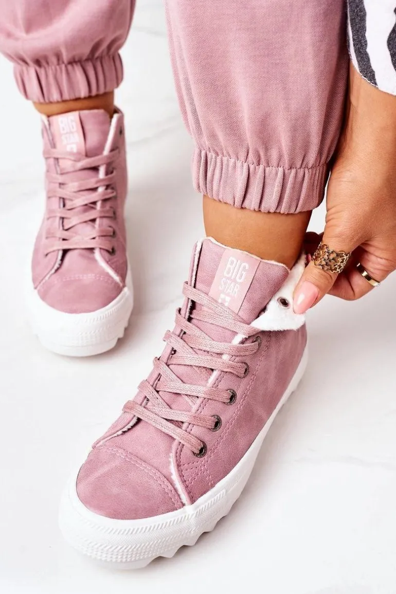 Damskie Skórzane Ocieplane Trampki Big Star EE274113 Różowe