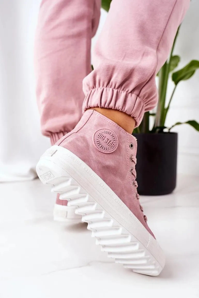 Damskie Skórzane Ocieplane Trampki Big Star EE274113 Różowe