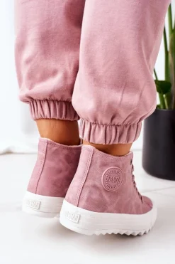 Damskie Skórzane Ocieplane Trampki Big Star EE274113 Różowe