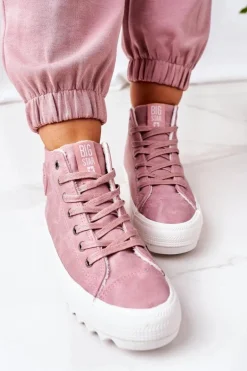 Damskie Skórzane Ocieplane Trampki Big Star EE274113 Różowe