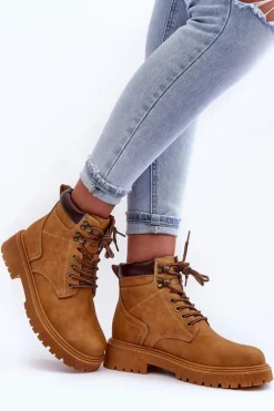 Damskie Skórzane Ocieplane Trapery Brązowe Poles