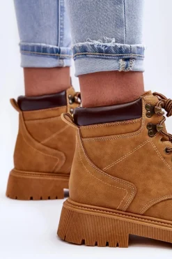 Damskie Skórzane Ocieplane Trapery Brązowe Poles