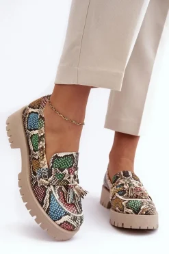 Damskie Skórzane Półbuty Frędzle Maciejka 05497-45 Multikolor