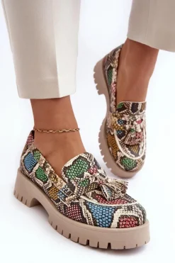 Damskie Skórzane Półbuty Frędzle Maciejka 05497-45 Multikolor