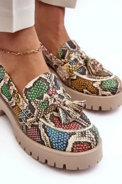 Damskie Skórzane Półbuty Frędzle Maciejka 05497-45 Multikolor