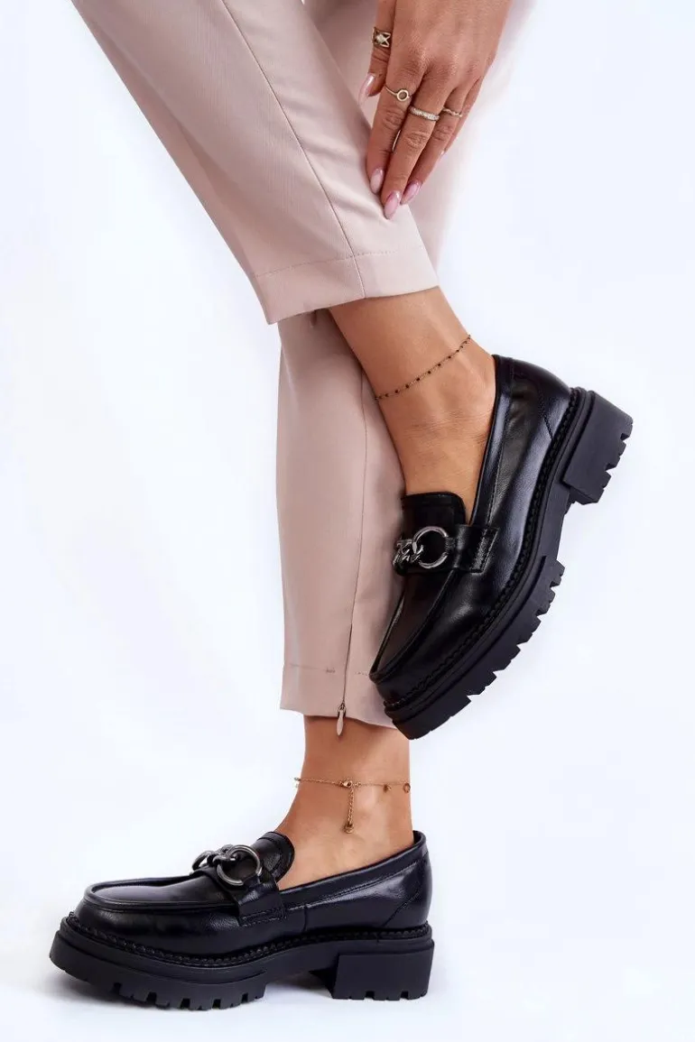 Damskie Skórzane Półbuty Loafery La.Fi Czarne Willows