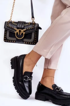 Damskie Skórzane Półbuty Loafery La.Fi Czarne Willows