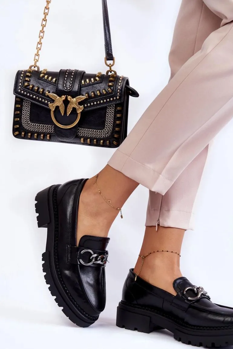 Damskie Skórzane Półbuty Loafery La.Fi Czarne Willows