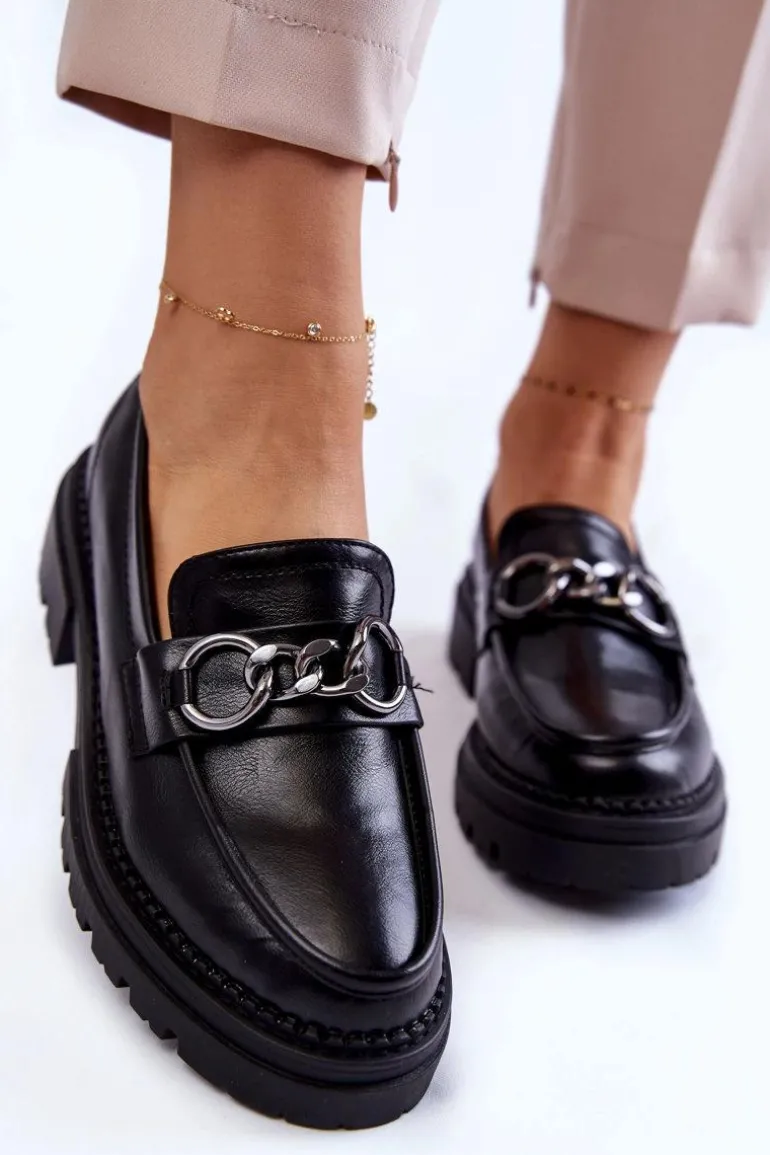 Damskie Skórzane Półbuty Loafery La.Fi Czarne Willows