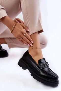 Damskie Skórzane Półbuty Loafery La.Fi Czarne Willows