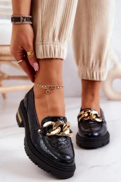 Damskie Skórzane Półbuty Loafery Czarne Mollie