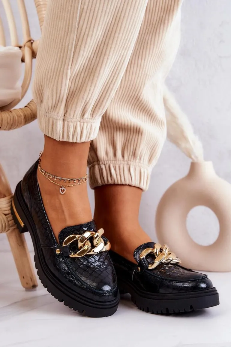 Damskie Skórzane Półbuty Loafery Czarne Mollie