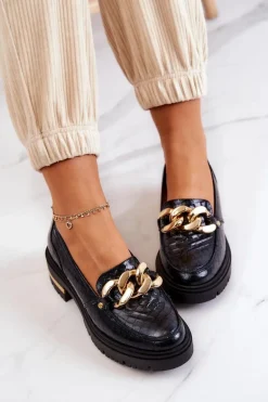 Damskie Skórzane Półbuty Loafery Czarne Mollie