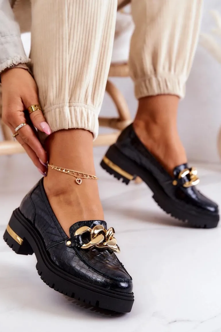 Damskie Skórzane Półbuty Loafery Czarne Mollie