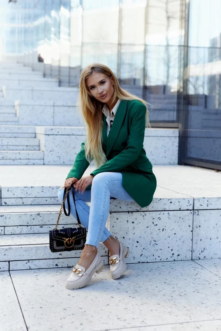 Damskie Skórzane Półbuty Loafery Beżowe Mollie