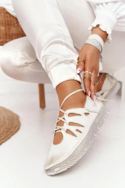 Damskie Skórzane Półbuty Maciejka Beżowo-Złote 04449-25