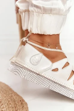 Damskie Skórzane Półbuty Maciejka Beżowo-Złote 04449-25