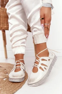 Damskie Skórzane Półbuty Maciejka Beżowo-Złote 04449-25