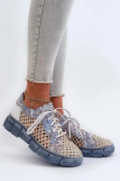 Damskie Skórzane Półbuty Maciejka 05850-06 Niebieskie