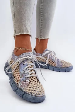 Damskie Skórzane Półbuty Maciejka 05850-06 Niebieskie