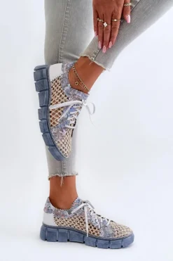 Damskie Skórzane Półbuty Maciejka 05850-06 Niebieskie