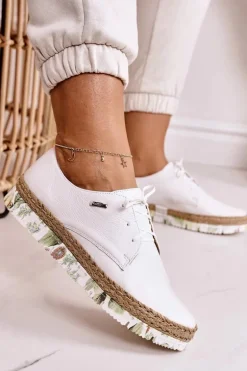 Damskie Skórzane Półbuty Maciejka Białe 02936-11