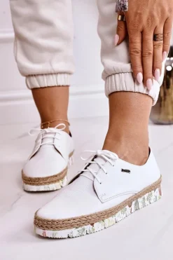 Damskie Skórzane Półbuty Maciejka Białe 02936-11