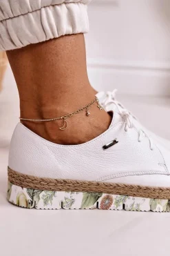 Damskie Skórzane Półbuty Maciejka Białe 02936-11