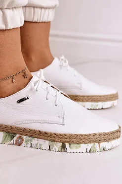 Damskie Skórzane Półbuty Maciejka Białe 02936-11