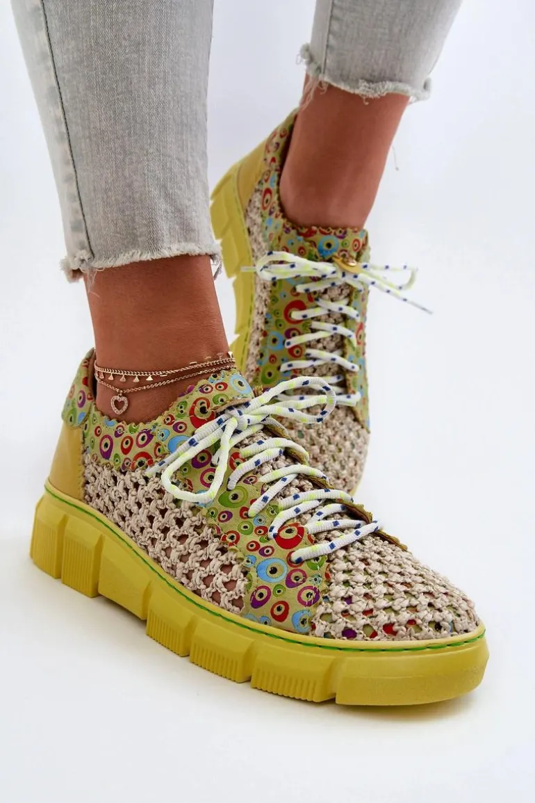 Damskie Skórzane Półbuty Maciejka 05850-09 Limonkowe