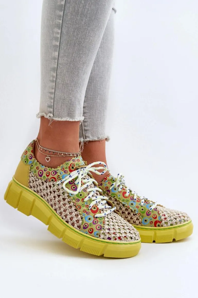 Damskie Skórzane Półbuty Maciejka 05850-09 Limonkowe