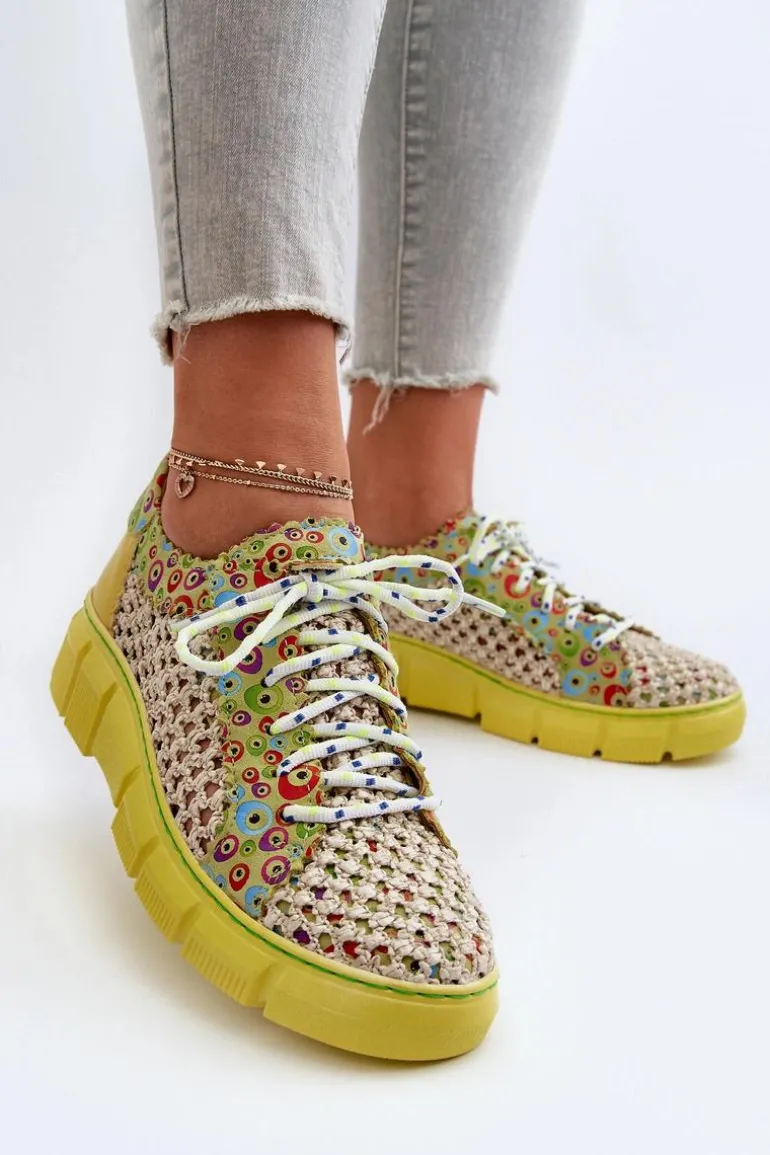 Damskie Skórzane Półbuty Maciejka 05850-09 Limonkowe