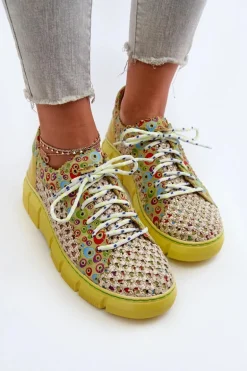 Damskie Skórzane Półbuty Maciejka 05850-09 Limonkowe