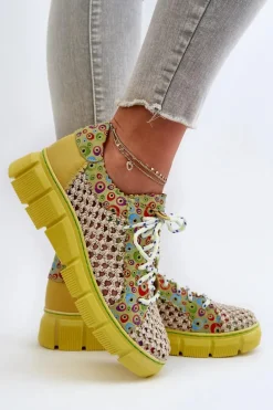 Damskie Skórzane Półbuty Maciejka 05850-09 Limonkowe