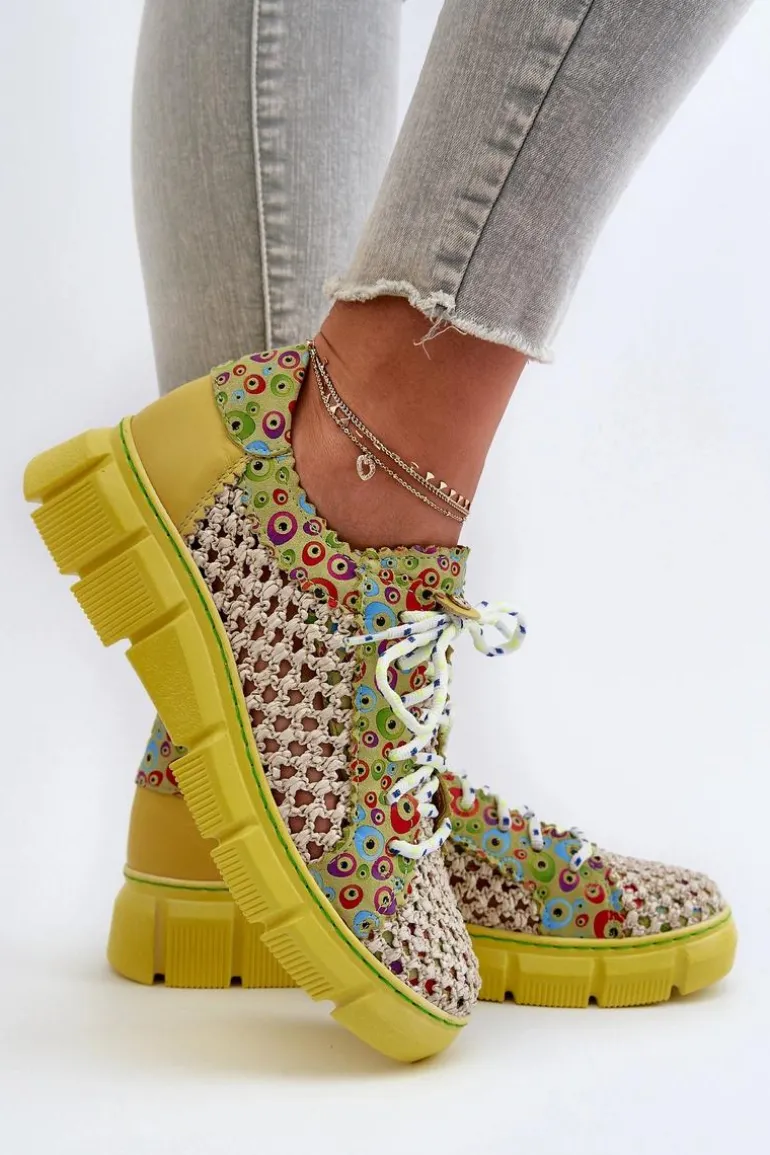 Damskie Skórzane Półbuty Maciejka 05850-09 Limonkowe