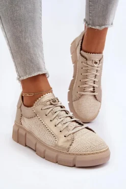 Damskie Skórzane Półbuty Maciejka 05850-22 Jasnobeżowe