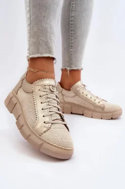 Damskie Skórzane Półbuty Maciejka 05850-22 Jasnobeżowe