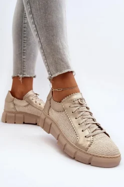 Damskie Skórzane Półbuty Maciejka 05850-22 Jasnobeżowe