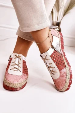 Damskie Skórzane Półbuty Maciejka Koralowe 03339-43