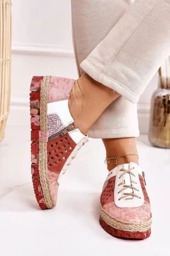 Damskie Skórzane Półbuty Maciejka Koralowe 03339-43