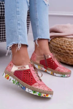 Damskie Skórzane Półbuty Maciejka Koralowe 03339-18