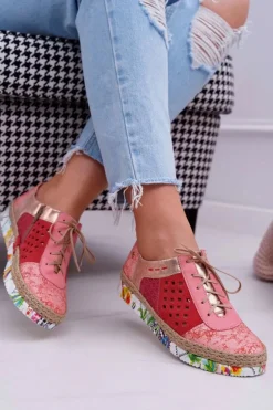 Damskie Skórzane Półbuty Maciejka Koralowe 03339-18