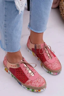 Damskie Skórzane Półbuty Maciejka Koralowe 03339-18