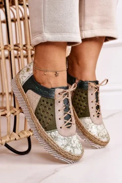 Damskie Skórzane Półbuty Maciejka Zielone 03339-09