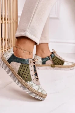 Damskie Skórzane Półbuty Maciejka Zielone 03339-09