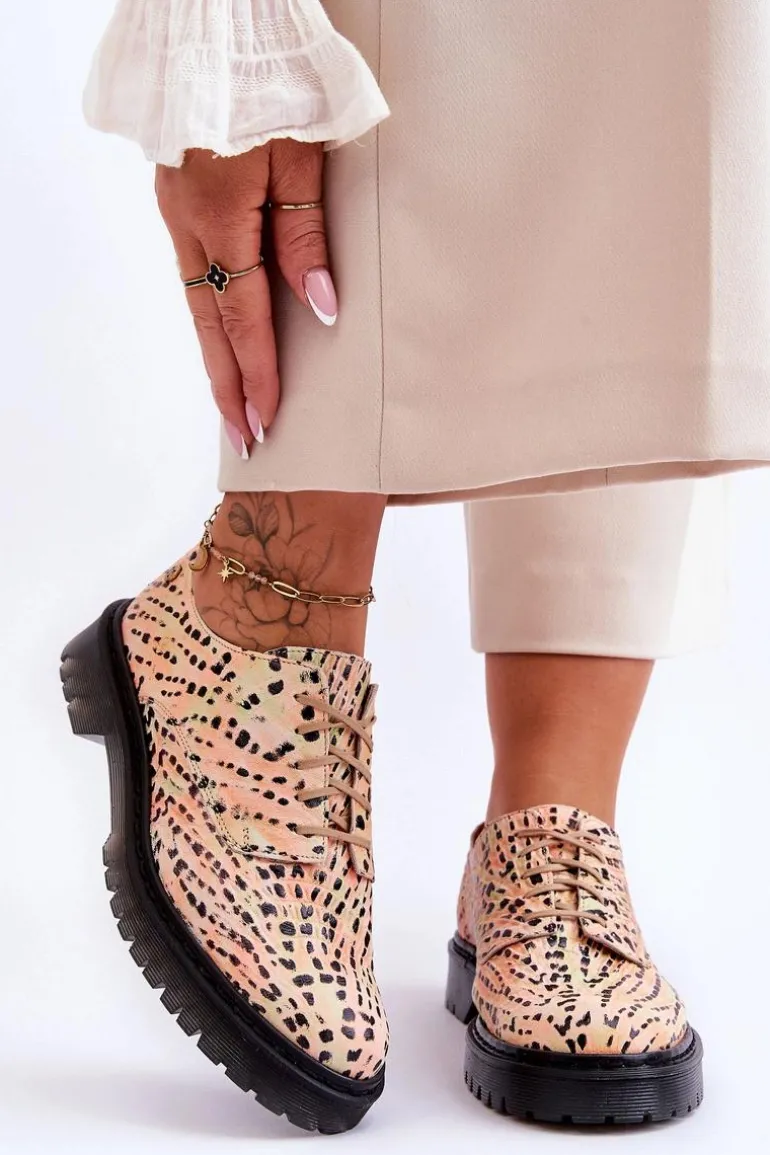 Damskie Skórzane Półbuty Oxfordy Maciejka 04087-18 Pomarańczowo-Czarne