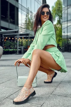 Damskie Skórzane Półbuty Oxfordy Maciejka 04087-18 Pomarańczowo-Czarne